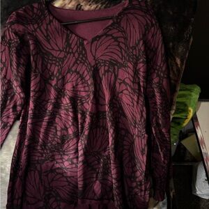 Style & Co. Maroon and Black Butterfly Pattern Sweatshirt